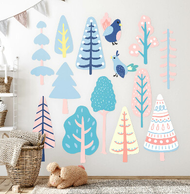 Autocolant pentru perete 80x100 Pădure Boho cu copaci și păsări pastelate