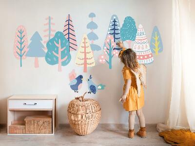 Autocolant pentru perete 80x100 Pădure Boho cu copaci și păsări pastelate