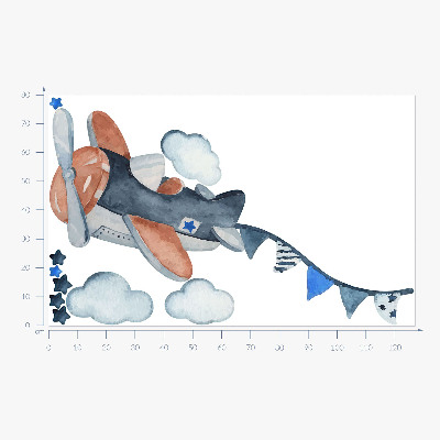 Autocolant pentru perete 80x127 Avion pastel pe cerul acuarelei