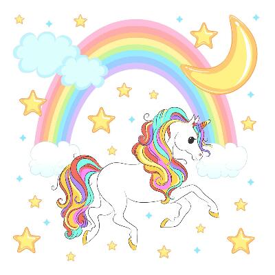 Autocolant perete 80x143 Unicorn colorat pe cerul curcubeului