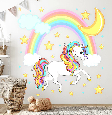 Autocolant perete 80x143 Unicorn colorat pe cerul curcubeului