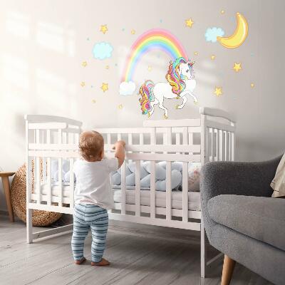 Autocolant perete 80x143 Unicorn colorat pe cerul curcubeului