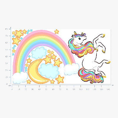 Autocolant perete 80x143 Unicorn colorat pe cerul curcubeului