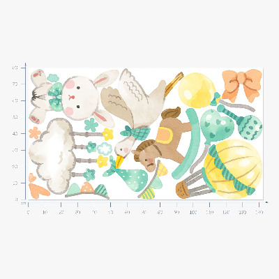 Autocolant perete 80x143 Jucării adorabile pastelate în stil acuarelă