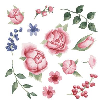 Autocolant pentru perete 80x102 Acuarele florale cu bujori în tonuri pastelate