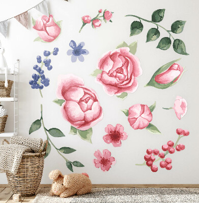 Autocolant pentru perete 80x102 Acuarele florale cu bujori în tonuri pastelate