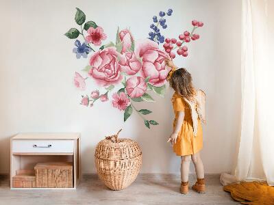 Autocolant pentru perete 80x102 Acuarele florale cu bujori în tonuri pastelate