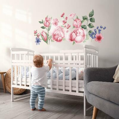 Autocolant pentru perete 80x102 Acuarele florale cu bujori în tonuri pastelate