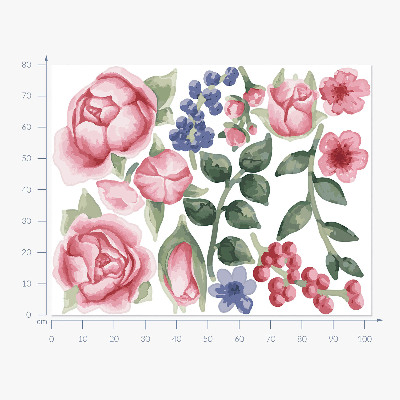 Autocolant pentru perete 80x102 Acuarele florale cu bujori în tonuri pastelate