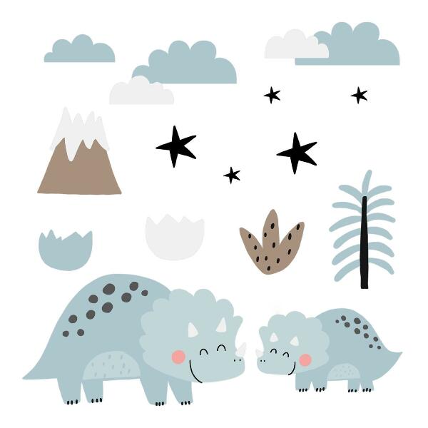Autocolant pentru perete 80x135 Dinozauri în vegetație pastelată
