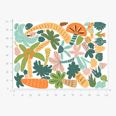 Autocolant perete 80x112 Copaci tropicali în nuanțe pastelate