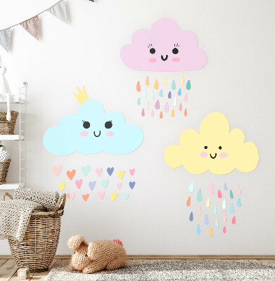 Autocolant pentru perete 80x103 Nori veseli cu ploaie in nuante pastelate