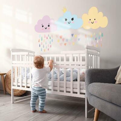 Autocolant pentru perete 80x103 Nori veseli cu ploaie in nuante pastelate