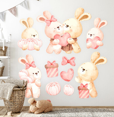 Autocolant de perete 80x110 Iepurași adorabili într-o familie pastelată