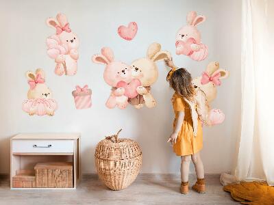 Autocolant de perete 80x110 Iepurași adorabili într-o familie pastelată