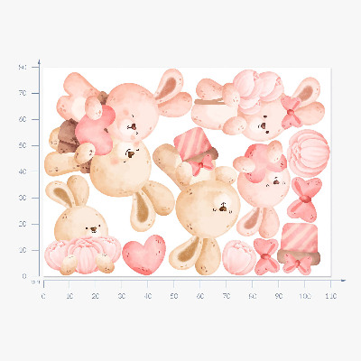 Autocolant de perete 80x110 Iepurași adorabili într-o familie pastelată