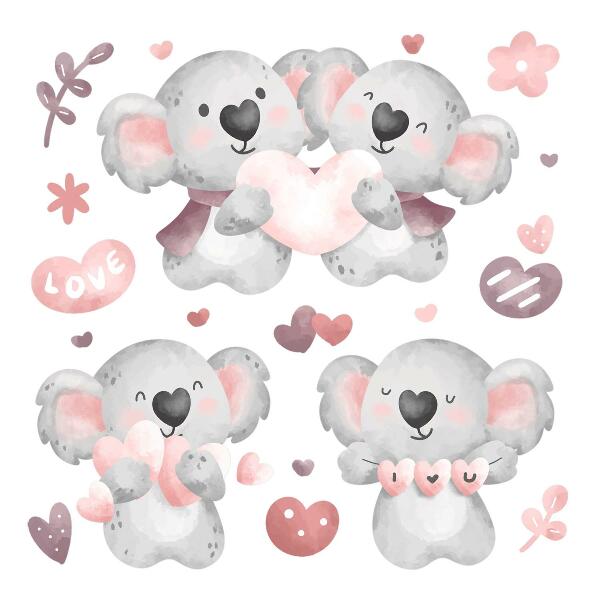 Autocolant pentru perete 80x113 Koala drăguți pastel în stil acuarelă