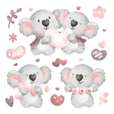 Autocolant pentru perete 80x113 Koala drăguți pastel în stil acuarelă