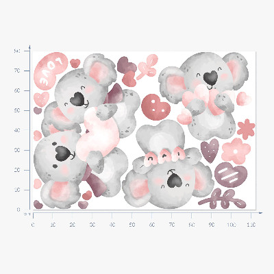 Autocolant pentru perete 80x113 Koala drăguți pastel în stil acuarelă