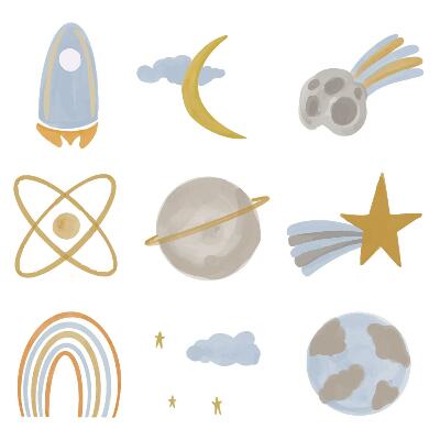 Autocolant de perete 80x134 Ilustrație spațială a planetelor și stelelor în pasteluri