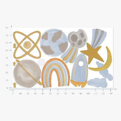 Autocolant de perete 80x134 Ilustrație spațială a planetelor și stelelor în pasteluri
