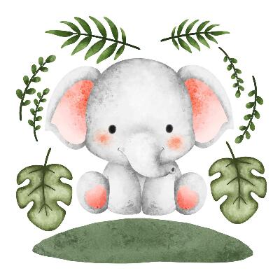 Autocolant pentru perete 80x84 Elefant într-o junglă de acuarelă pastelată