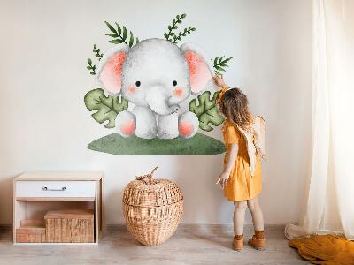Autocolant pentru perete 80x84 Elefant într-o junglă de acuarelă pastelată