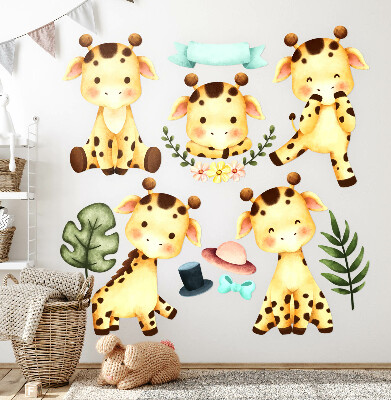 Autocolant perete 80x135 Girafele pastelate în stil safari în acuarelă