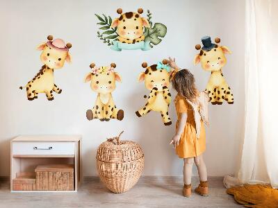 Autocolant perete 80x135 Girafele pastelate în stil safari în acuarelă