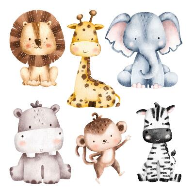 Autocolant perete 80x132 Animale de safari într-o estetică pastelată drăguță