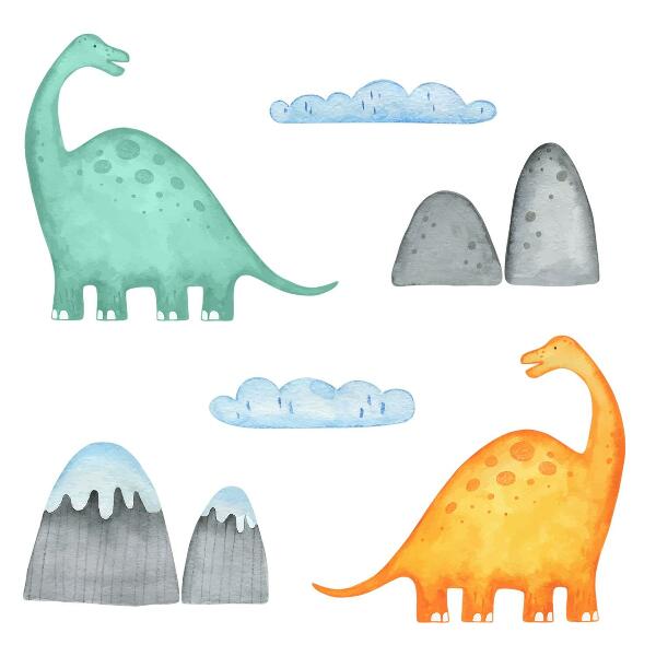 Autocolant perete 80x143 Dinozauri în peisaje de acuarelă pastel