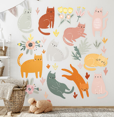 Autocolant de perete 80x141 Pisici și plante pastelate în stil boho