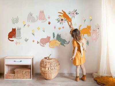 Autocolant de perete 80x141 Pisici și plante pastelate în stil boho