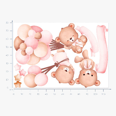 Autocolant pentru perete 80x116 Ursuleti cu baloane in acuarela pastelata