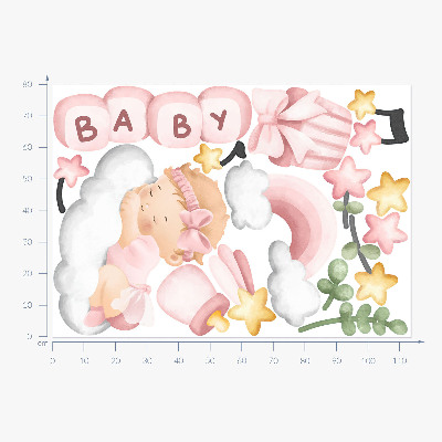 Autocolant pentru perete 80x114 Decoratiuni in acuarela pastel pentru o mica printesa