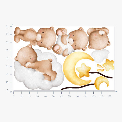 Autocolant pentru perete 80x126 Ursuleți adorabili în nori și stele