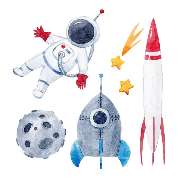 Autocolant perete 80x135 Model pastel spațial cu astronaut și rachete