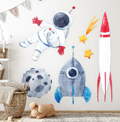 Autocolant perete 80x135 Model pastel spațial cu astronaut și rachete