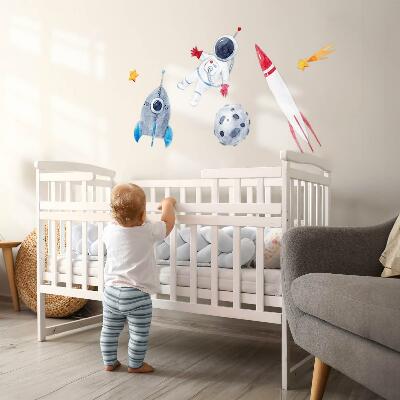 Autocolant perete 80x135 Model pastel spațial cu astronaut și rachete