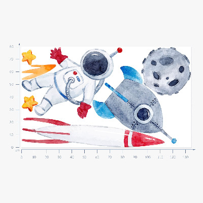 Autocolant perete 80x135 Model pastel spațial cu astronaut și rachete