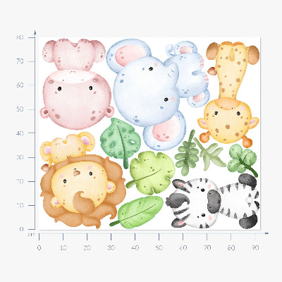 Autocolant pentru perete 80x92 Safari în nuanțe pastelate cu animale fermecătoare