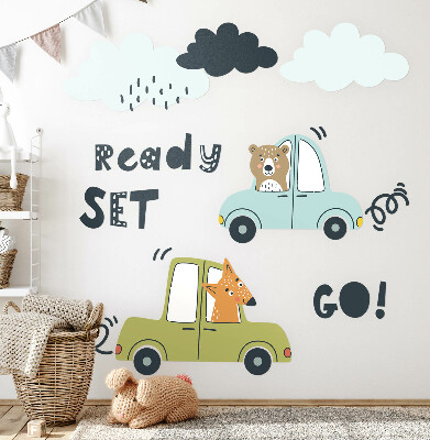Autocolant pentru perete 80x108 Gata de plecare! Animale pastelate în mașini