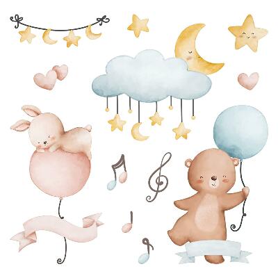 Autocolant perete 80x119 Animale cu balon într-un cer pastel