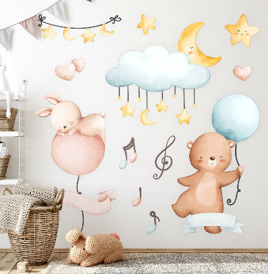 Autocolant perete 80x119 Animale cu balon într-un cer pastel