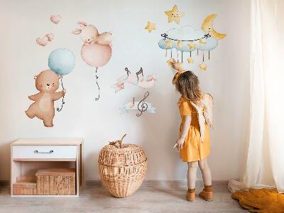 Autocolant perete 80x119 Animale cu balon într-un cer pastel