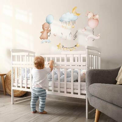Autocolant perete 80x119 Animale cu balon într-un cer pastel