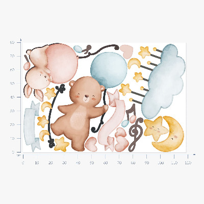 Autocolant perete 80x119 Animale cu balon într-un cer pastel
