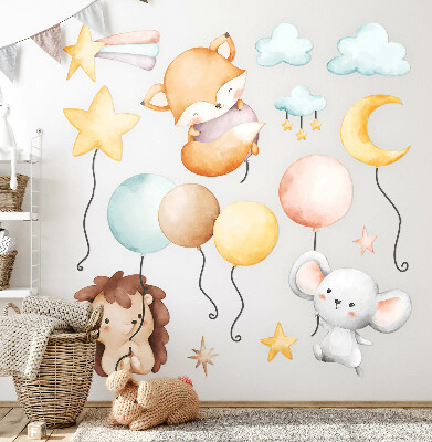 Autocolant de perete 80x138 Animale boho adorabile cu baloane pastelate
