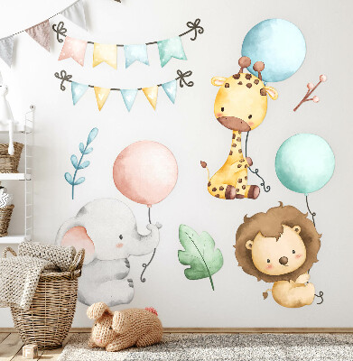 Autocolant pentru perete 80x122 Animale drăguțe pastel cu baloane boho