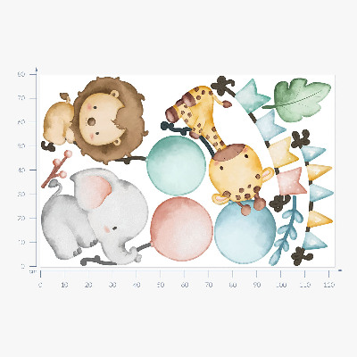 Autocolant pentru perete 80x122 Animale drăguțe pastel cu baloane boho